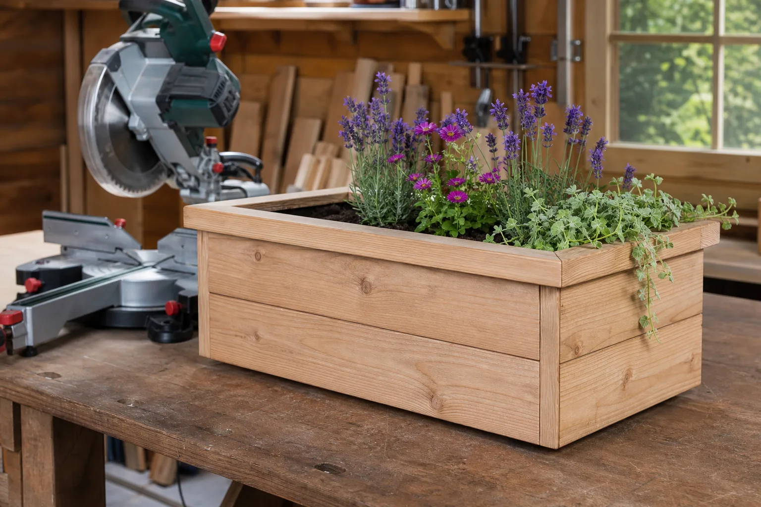 Blumenkasten aus Holz bauen mit der Kappsaege – Schritt-fuer-Schritt